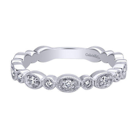 Milgrain Finish Scalloped White Gold Diamond Band