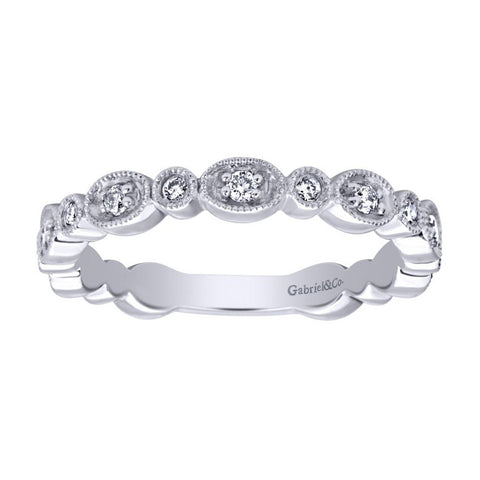 Milgrain Finish Scalloped White Gold Diamond Band