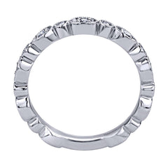 Milgrain Finish Scalloped White Gold Diamond Band