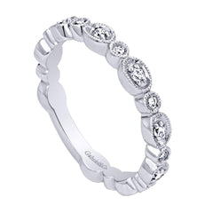 Milgrain Finish Scalloped White Gold Diamond Band