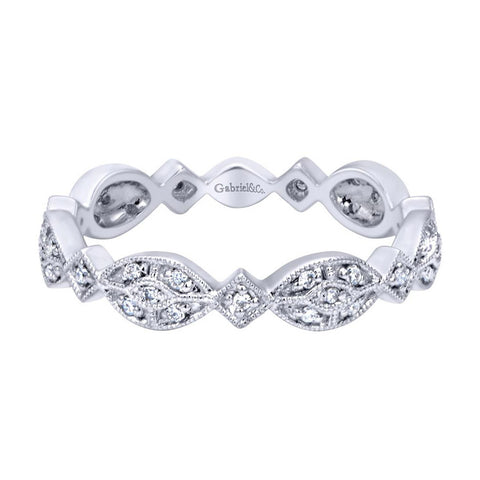 Vintage Inspired Pave Design White Gold Diamond Band