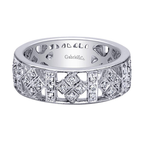 Art Deco Style White Gold Diamond Pave Band