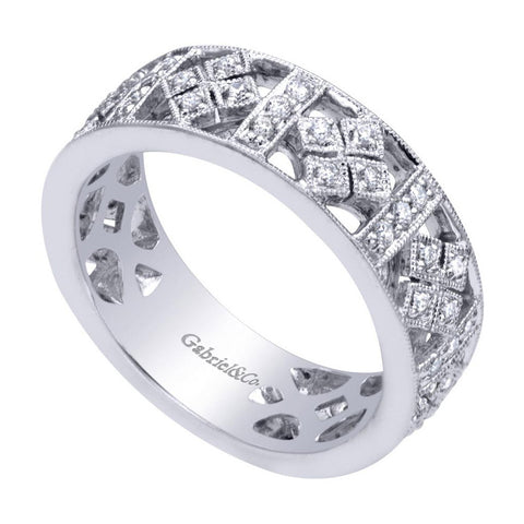 Art Deco Style White Gold Diamond Pave Band