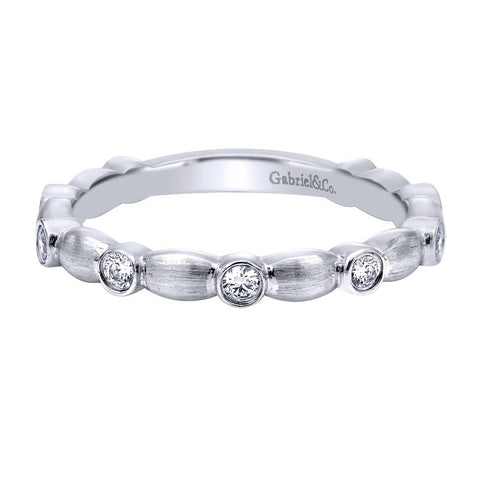 Bezels and Scallops Satin White Gold Diamond Band