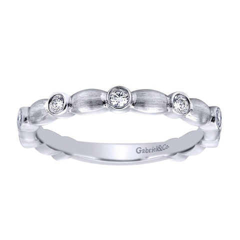 Bezels and Scallops Satin White Gold Diamond Band