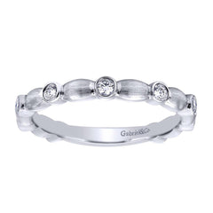 Bezels and Scallops Satin White Gold Diamond Band