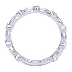 Bezels and Scallops Satin White Gold Diamond Band