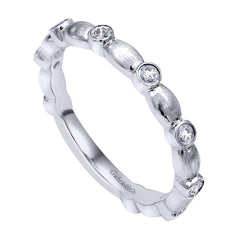 Bezels and Scallops Satin White Gold Diamond Band