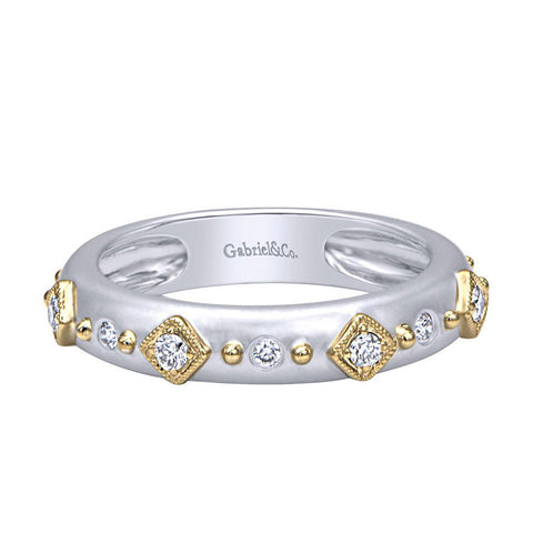 Two Tone Gold Satin Diamond Band