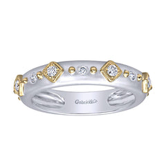 Two Tone Gold Satin Diamond Band