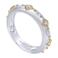 Two Tone Gold Satin Diamond Band