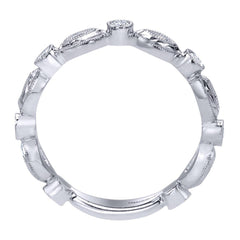 Florentine Finish Scalloped White Gold Diamond Band