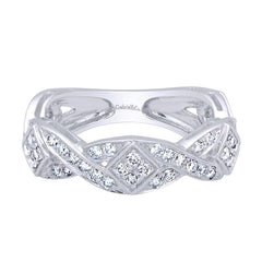 Scalloped Weave White Gold Diamond Pave Band