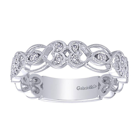 Twin Hearts White Gold Filigree Diamond Band