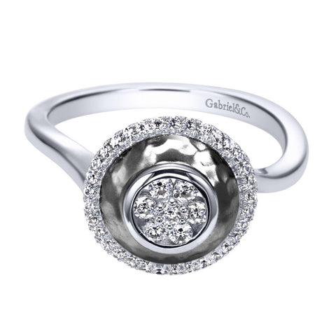 Satin Finish Round Diamond Pave Fashion Ring