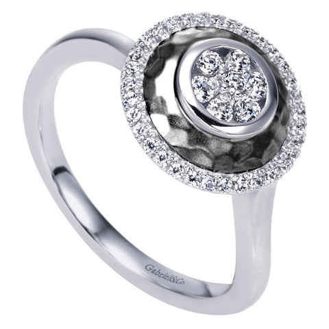 Satin Finish Round Diamond Pave Fashion Ring