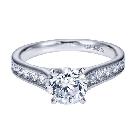 Flared Channels Fancy Solitaire Diamond Engagement Mounting in White Gold