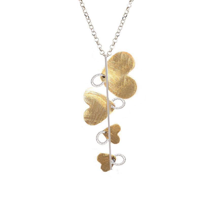 Sterling Silver and Yellow Gold Hearts Necklace by Frederic Duclos
