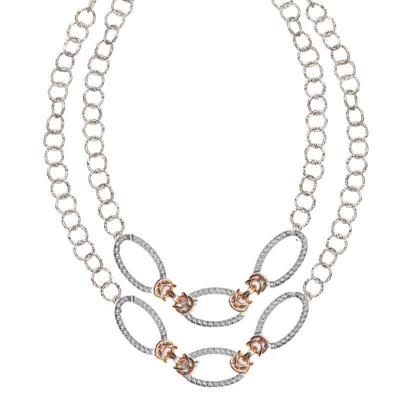 Sterling Silver and Rose Gold Double Strand Necklace by Frederic Duclos