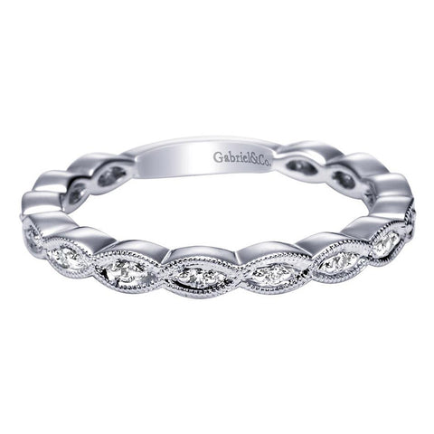 Vintage Inspired Scalloped White Gold Diamond Band