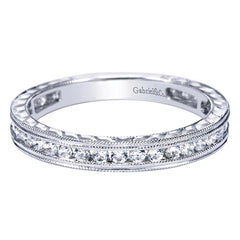 Vintage Inspired Milgrain Channel Set White Gold Diamond Band